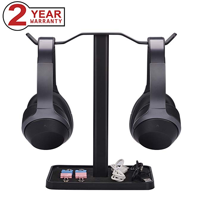 Neetto Dual Headphones Stand for Desk, 2 Headsets Holder Hanger for Sennheiser, Sony, Audio-Technica, Bose, Beats, Akg, Gaming Headset Display Mount - HS908