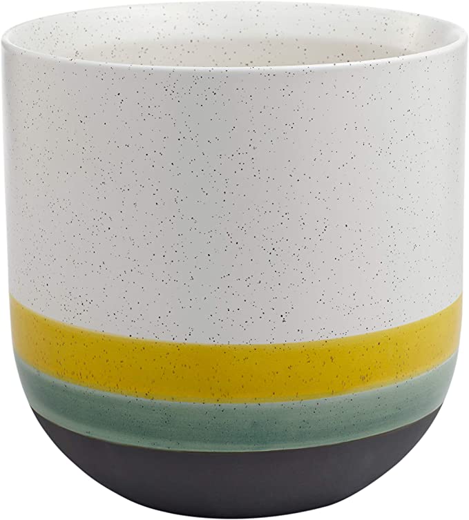 Amazon Brand – Rivet Westline Modern Indoor Outdoor Hand-Painted Stoneware Planter Flower Pot, 10"H, Yellow White Blue Black