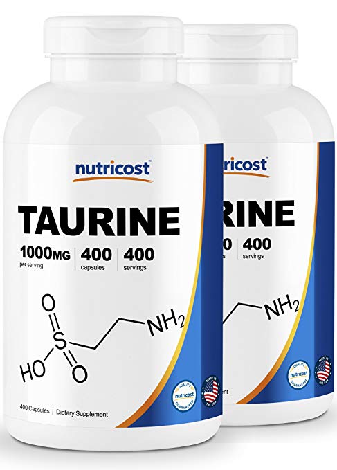 Nutricost Taurine 1000mg; 400 Capsules (2 Bottles)