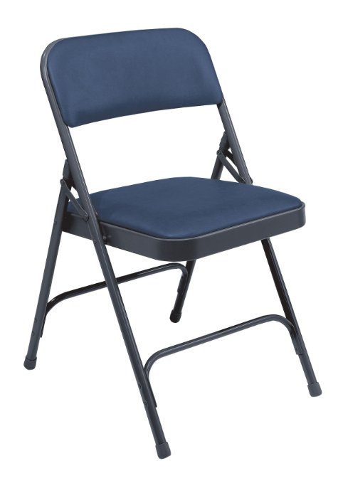 National Public Seating 1200 Series Steel Frame Upholstered Premium Vinyl Seat and Back Folding Chair with Double Brace, 480 lbs Capacity, Dark Midnight Blue/Char-Blue (Carton of 4)