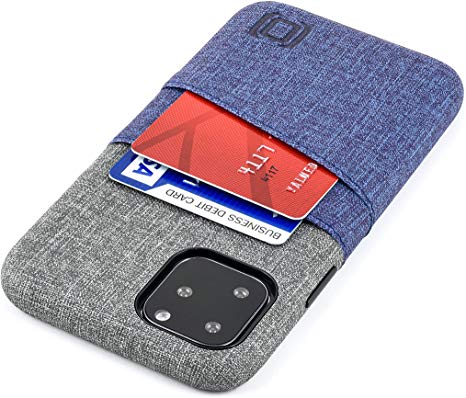 Dockem Luxe M2 Card Case for iPhone 11 Pro (5.8): Built-in Invisible Metal Plate, Designed for Magnetic Mounting: Slim Canvas Style Synthetic Leather Wallet Case (Blue & Grey)