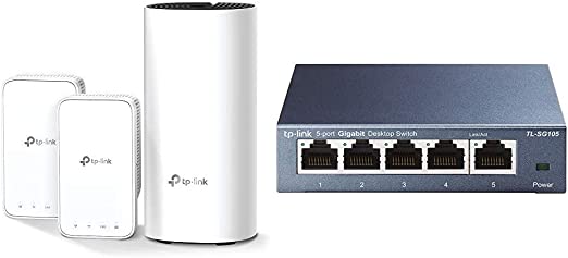 TP-Link Deco Whole Home Mesh WiFi System – Seamless Roaming, Adaptive Routing, Up to 4,500 Sq. ft (Deco M3 3-Pack) & 5 Port Gigabit Ethernet Network Switch (TL-SG105), 3 Pack