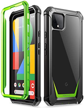 Poetic Guardian Series Case Designed for Google Pixel 4 XL 6.3 inch (2019 Release), Full-Body Hybrid Shockproof Bumper Cover with Built-in-Screen Protector, Green/Clear