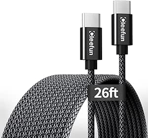 CLEEFUN Extra Long USB C to USB C Cable [26ft/8m], Long USB-C to USB-C Charging Cable, Long USB Type-C to USB Type-C 2.0 Cable PD Charger Cord Nylon Braided