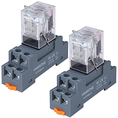 Electromagnetic Power Relay, 8-Pin 10 AMP 24V DC Relay Coil with Socket Base, LED Indicator, DPDT 2NO 2NC - MY5NJ 2PCS [Applicable for DIN Rail System]