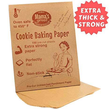 Extra Strong Unbleached Parchment Paper Sheets for Half Sheet Pans 12x16 (100 Pcs). Oven Baking Paper Sheets. Double Side Silicone Coated Precut Parchment Paper for Baking. Great Cookie Sheet Liner.