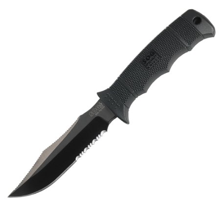 SOG Specialty Knives & Tools E37TN-CP Seal Pup Elite Knife with Part-Serrated Fixed 4.85-Inch Steel Blade and GRN Handle, Black TiNi Finish