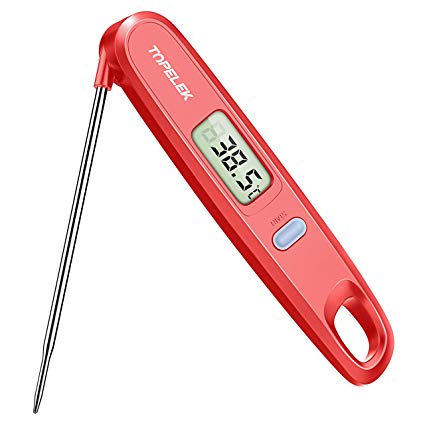 TOPELEK Cooking Thermometer, Digital Instant Read Meat Thermometer, 4.8'' Auto Off Kitchen Thermometer for Food, Barbecue, Turkey, Meat, Sugar, Milk, Water, Jam, Chocolate, etc [Lifetime Warranty]