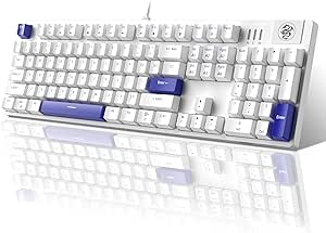 MageGee Mechanical Gaming Keyboard LED Blue Backlit and Wired USB 104 Keys Keyboard with Blue Whale Switches, for Windows PC Laptop Game(Klein Blue)…