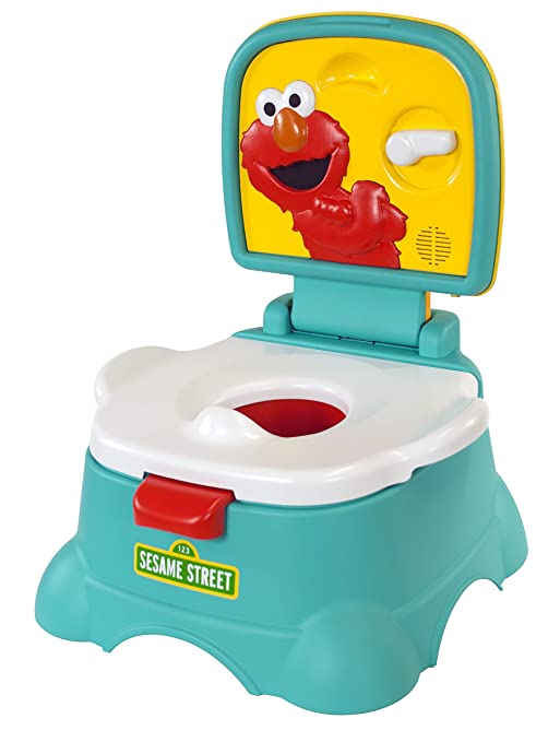 Sesame Street Elmo Hooray! 3-in-1 Potty, Toilet Trainer, Potty Chair and Step Stool for Boys & Girls, Removable Waste Cup, Pretend Flush Handle with Sounds, Blue