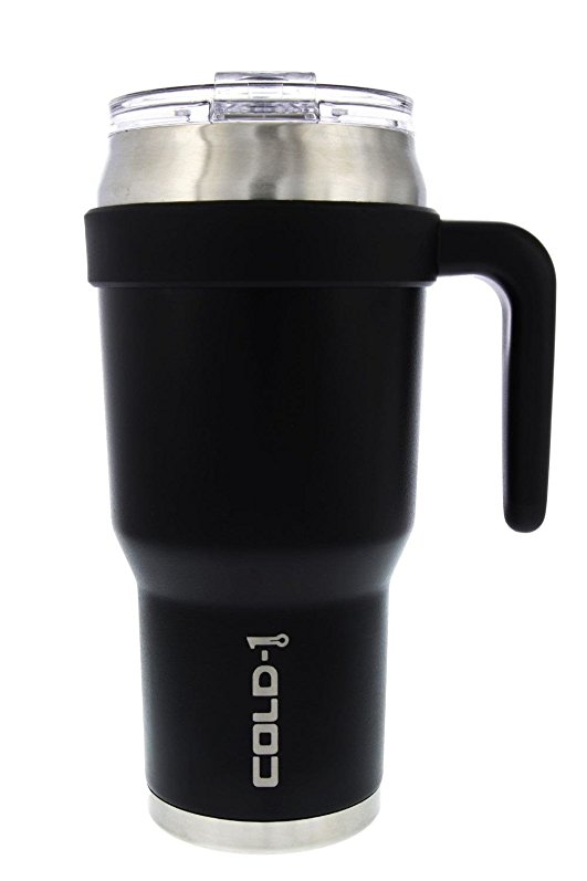 reduce COLD-1 Extra Large Vacuum Insulated Thermal Mug with Slender Base, 3-in-1 Lid & Ergonomic Handle, 40oz - Tasteless and Odorless Powder Coat (Black)