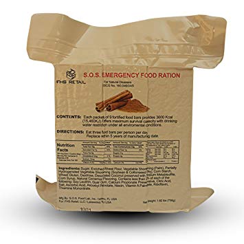S.O.S. Rations Emergency 3600 Calorie Food Bar - 3 Day / 72 Hour Package with 5 Year Shelf Life- 10 PK
