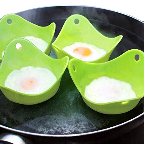 Twinkling Stars 4 Pack Silicone Egg Poachers Steamer Light Green Poaching Pods Baking Mold Cups