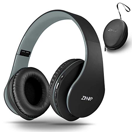Bluetooth Headphones Over-Ear, Zihnic Foldable Wireless and Wired Stereo Headset Micro SD/TF, FM for Cell Phone,PC,Soft Earmuffs &Light Weight for Prolonged Waring(Black/Gray)