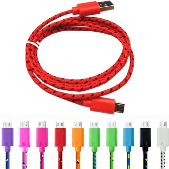LADEY Universal Micro USB 3M 10FT Fabric Braided Data Cable Micro USB 2.0 Data Sync Cable Charger Charging Cord for Android Phones,Samsung Galaxy S6 Edge Plus/Note 5,HTC,LG and More(Red Cable)