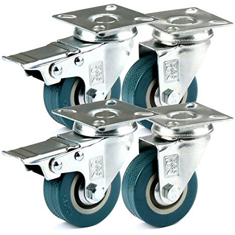 H&S® 4 x Heavy Duty 50mm Rubber Swivel Castor Wheels Trolley Furniture Caster Brake