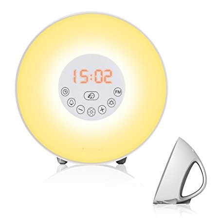 BeautyFlower Sunrise Simulation Wake-Up Light Alarm Clock, 6 Colors Atmosphere Lamp, Morning Wake-Up Alarm Light with Nature Sounds & FM Radio,Touch Control,Upgrade Voice Quality.