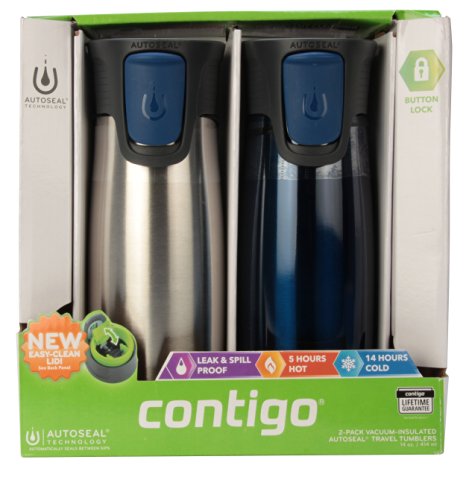 Contigo Astor 2-pack Vacuum-Insulated Autoseal Easy Clean Lid Travel Tumblers Stainless Steel  / Blue