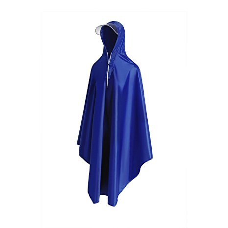 Long Rain Poncho, Reusable Raincoat For Men Women With Hood, One Size Fits All(Navy)