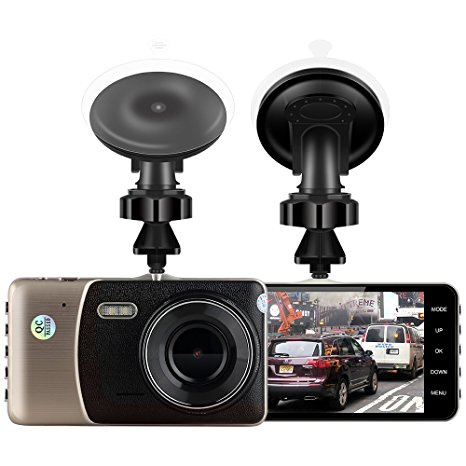 In Car Dash Cam D03 1080P FHD Car Video Recorder 170 Degree Wide Angle Dashboard Camcorder Black Box 4.0" Screen Night Vision DVR Rear Camera Motion Detection Parking Monitor and G-sensor