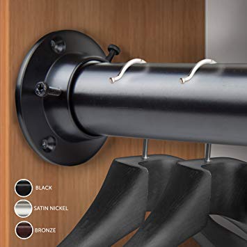 A&F Rod Décor - 1" Premium Adjustable Closet Rod 28-48 inch Socket Set - Black