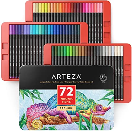 Inkonic Pens 72-Assorted-Colors (0.4mm Tips, Set of 72)