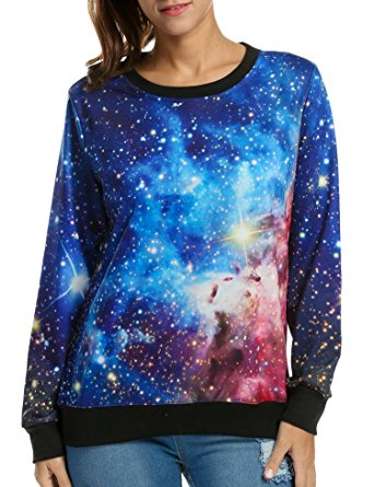 ACEVOG Women's 3D Galaxy Print Crew Neck Pullover Sweatshirts Sports Sweater