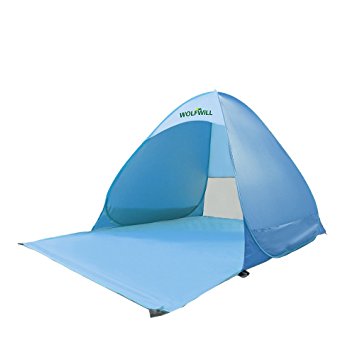 WOLFWILL Instant Pop-Up Anti-UV w/ UPF 50  Beach Tent, Sun Block Easy-installed Outdoor Camp w/ Sided-Storage Pockets Ventilating Mesh Window