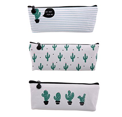 Bonaweite Cactus Pastoral Bandage Canvas Pencil Case Box Makeup Bag Set of 3