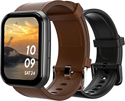 Wyze Watch 47, Smart Watch with Heart Rate Monitor, 1.75" Touch Screen, IP68 Waterproof, Sleep Monitor, Blood Oxygen Meter with Aluminum Frame, Includes Additional Classic Brown Leather Strap