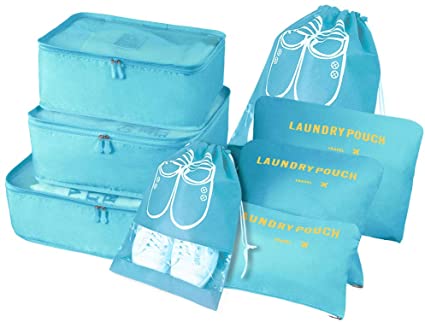 Vicloon Packing Cubes, 8 PCS Travel Organiser Packing Bags Travel Luggage Packing Organizers with Shoe Bag for Clothes Suitcase Shoes (Light Blue)