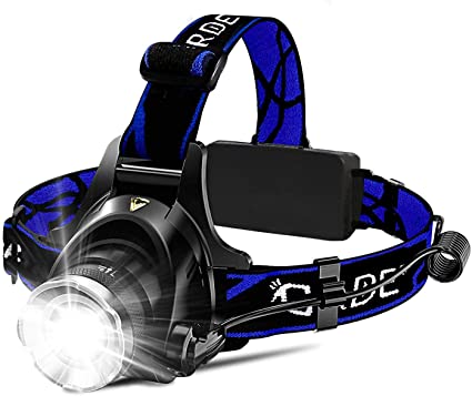 Headlamp, Super Bright LED Headlamps 18650 USB Rechargeable IPX4 Waterproof Flashlight with Zoomable Work Light, Hard Hat Light for Camping, Hiking, Outdoors