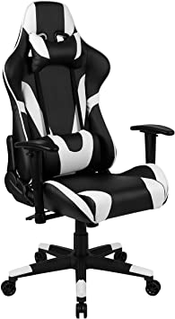 Flash Furniture X20 Gaming Chair Racing Office Ergonomic Computer PC Adjustable Swivel Chair with Fully Reclining Back in Black LeatherSoft