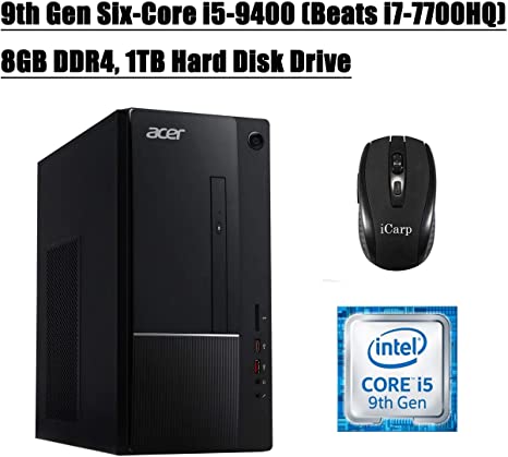 Newest 2020 Acer Aspire TC-865 Desktop Computer, 9th Gen Intel i5 Processor, Six-Core i5-9400 (Beats i7-7700HQ), 8GB DDR4 1TB HDD, DVD HDMI USB-C WiFi BT 5.0 Win 10   iCarp Wireless Mouse