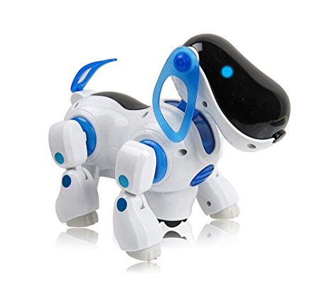 Playtech Logic Electronic Puppy Robot Dog Light Up Girls Boys Toys with Sound for Kids, Pet Nodding Barking and Walking Dog Toy with Bump and Go Function, Blue