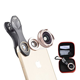 MIAO LAB Professional HD Camera Lens Kit 120 Degree Wide Angle Lens   10X Macro Len Clip-on Phone Lenses Kit, No Distortion for iPhone 7/6s, Samsung, Android Smartphones (Rose Gold)