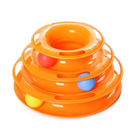 Luckmagic Three Levers Tower of Tracks Cat Toy Pet Ball Toys Amusement Plate (Orange)