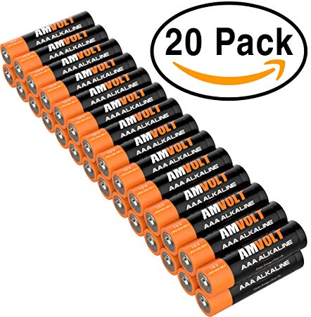 20 Pack AmVolt AAA Batteries [10 YEAR LIFE] Premium LR3 Alkaline Battery 1.5 Volt Non Rechargeable Batteries for Watches Clocks Remotes Games Controllers Toys AAA-Batteries - 2027 Expiry Date