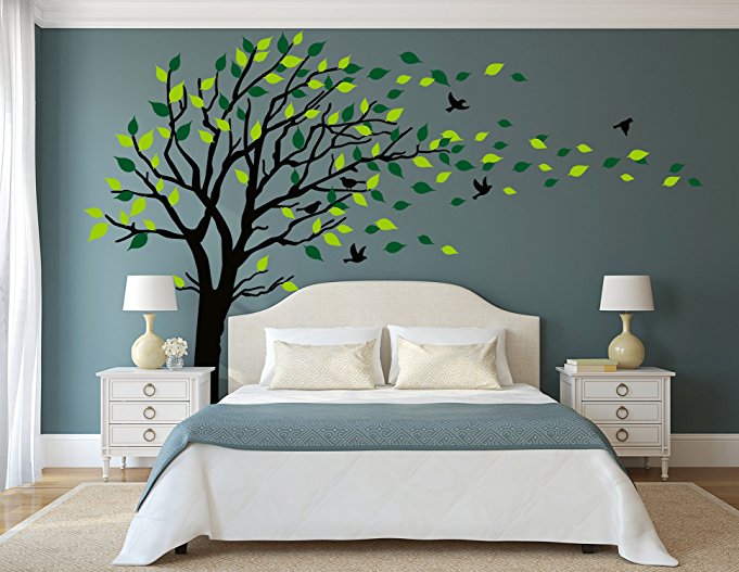 LUCKKYY Large Tree Wall Stickers Mural Tree Wall Decal Tree Blowing in the Wind Tree Wall Decals Wall Sticker Family Tree Family Wall Sticker Kids Rooms Nursery Decals(Black)