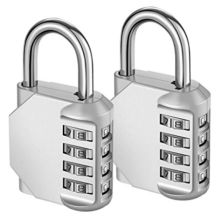 KeeKit Combination Lock, 4 Digit Combination Padlock, Waterproof Gate Lock, Resettable Combo Lock for Locker, Gym, Cases, Toolbox, School, 2 Pack - Silver