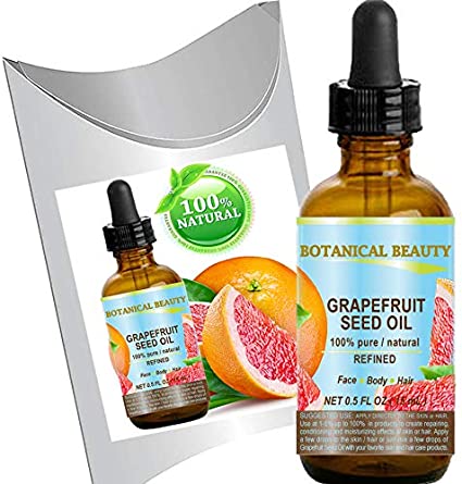GRAPEFRUIT SEED OIL. 100% Pure / Natural / Undiluted /Refined COLD PRESSED CARRIER OIL (Not Essential Oil). 0.5 Fl.oz.- 15 ml. For Skin, Hair and Lip Care. "One of the richest natural sources of vitamin A ,C & E and natural fruit enzymes."