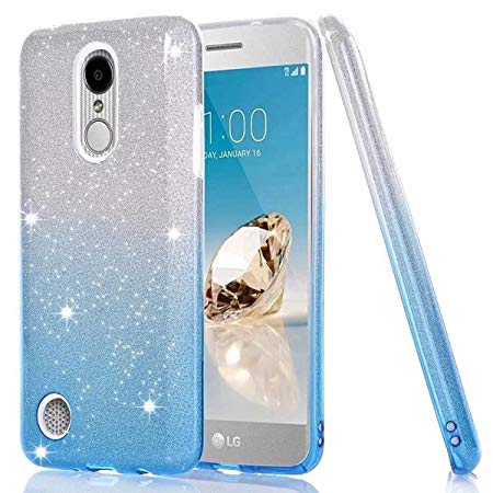 LG K20 Plus Case,LG K10 2017 Case,LG K20 V Case, DAMONDY 3 In 1 Bling Flexible Gradient Ultra Thin TPU Soft Glitter Paper Forsted PC Hard Back Cover Case for LG K20 Plus/Harmony/K20 V -blue