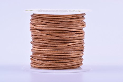 KONMAY 25 Yards Solid Round 1.5mm Natural Genuine/Real Leather Cord Braiding String (1.5mm, Natural)