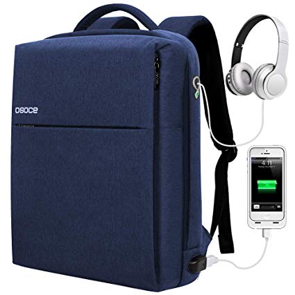 OSOCE Travel Laptop Backpack 15.6 Inch Business Waterproof Anti Theft Computer Bag with Lock USB Charging Cable & Headphone Interface Night Light Reflective for College School Student on Luggage Bag