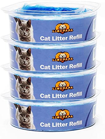 LIONPAPA Cat Litter Refills for Litter Genie Standard and Litter Genie Plus Pail Disposal System, Air Seal and No Tear Technology (Pack of 4)