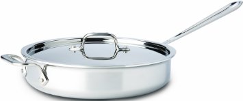 All-Clad 4402 Stainless Steel Tri-Ply Bonded Dishwasher Safe Saute Pan with Lid / Cookware, 2-Quart, Silver