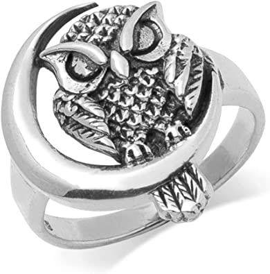 Mimi Sterling Silver Midnight Owl and Moon Ring Size 6, 7, 8, 9, 10