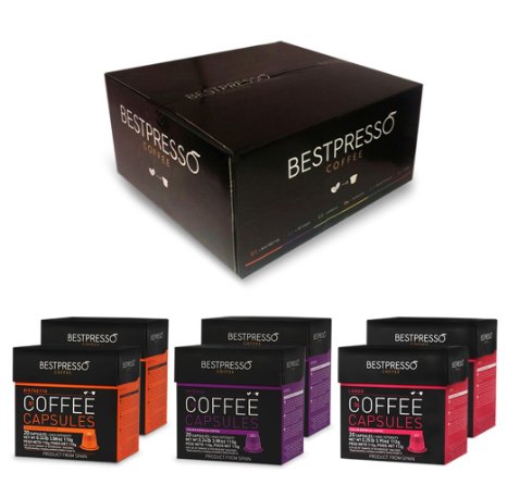 120 Bestpresso Nespresso Compatible Gourmet Coffee Capsules - 3 Flavors - Nespresso Pods Alternative - Natural Espresso Flavors Intense Variety Pack 120 120