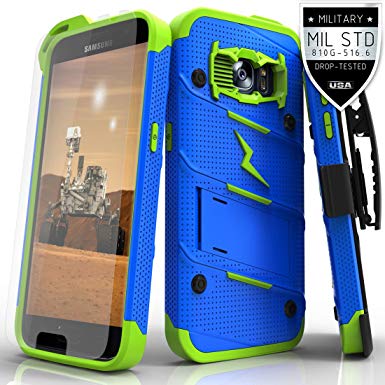 Samsung Galaxy S7 Case, Zizo [Bolt Series] w/ [Galaxy S7 Screen Protector] Kickstand [12 ft. Military Grade Drop Tested] Holster Clip - Galaxy S7 G930