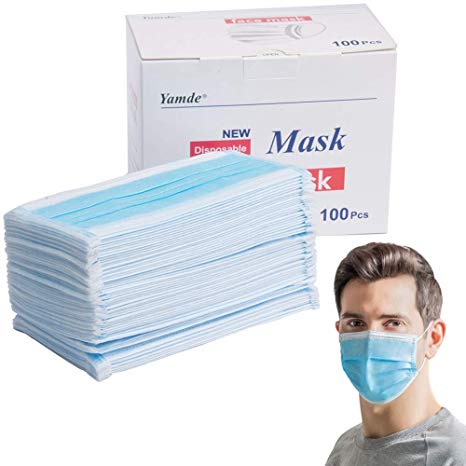 Yamde 100 Pcs Disposable Face Masks Dental Surgical People Allergies The Flu Bacteria Germ Pollen Dust Pet Dander Smoke Filter Mask